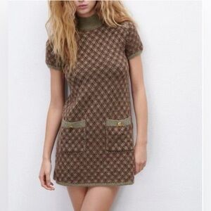 ZARA Gold Button Mini Knit Dress size M